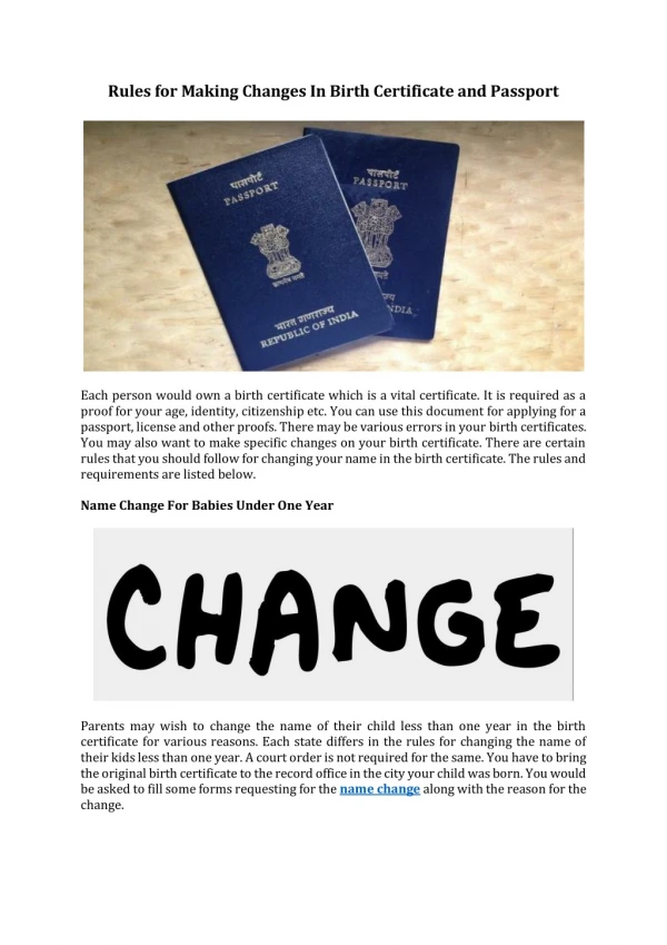 Rules for Making Changes In Birth Certificate and Passport