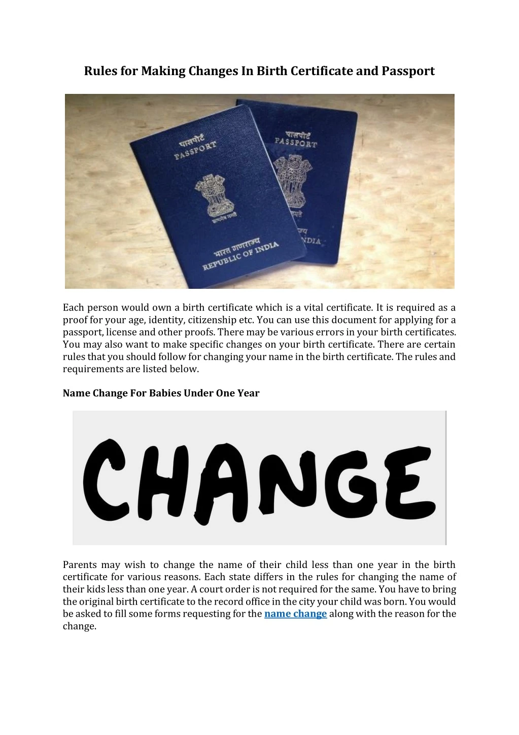 rules for making changes in birth certificate