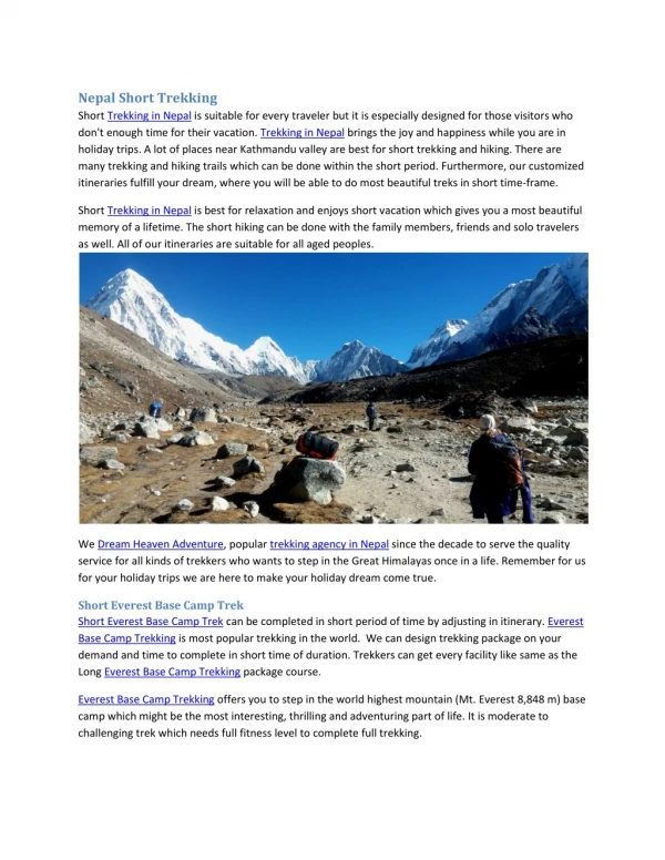 Short Trekking in Nepal