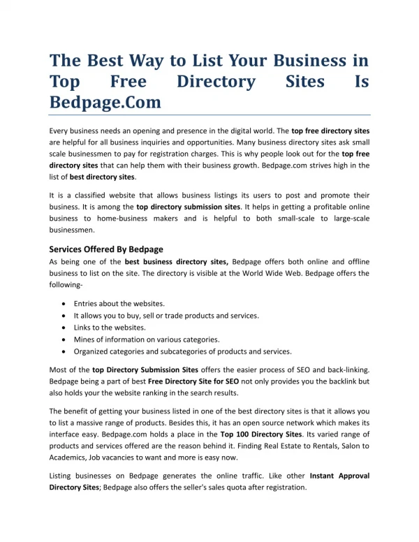 Bedpage: The best free directory