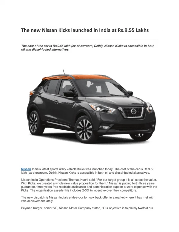 The new Nissan Kicks launched in India at Rs.9.55 Lakhs
