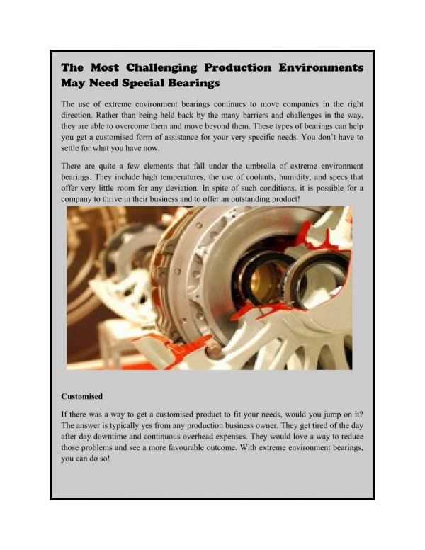 The Most Challenging Production Environments May Need Special Bearings.