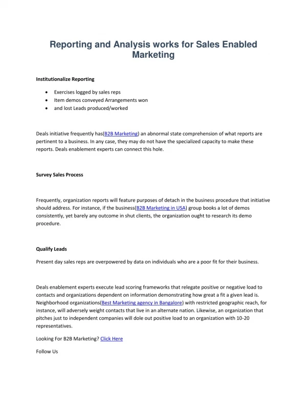 Reporting and Analysis works for Sales Enabled Marketing