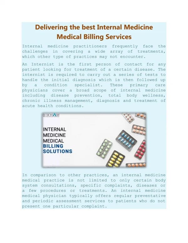 Delivering the best Internal Medicine Medical Billing Services
