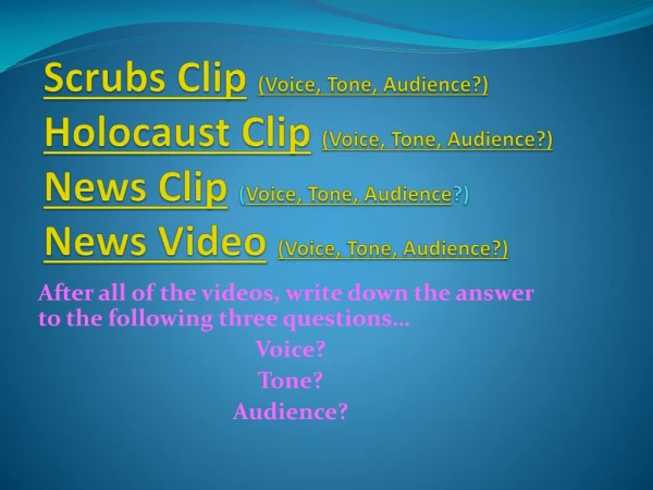 After all of the videos, write down the answer to the following three questions… Voice? Tone?