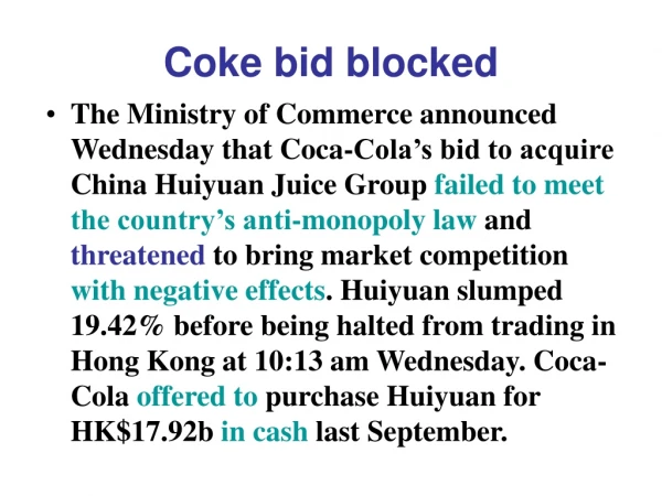 Coke bid blocked