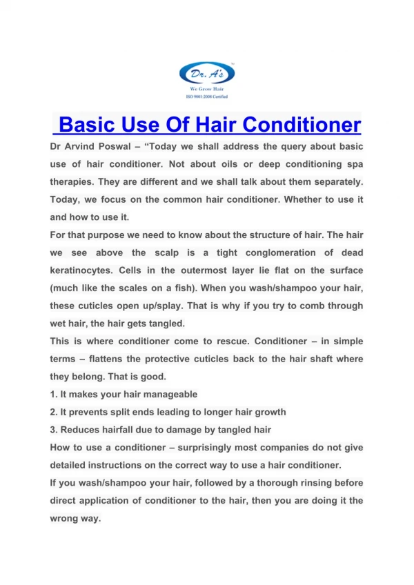 Basic Use Of Hair Conditioner