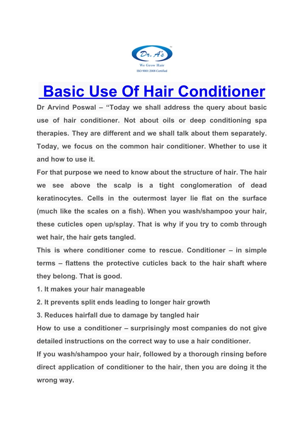 basic use of hair conditioner