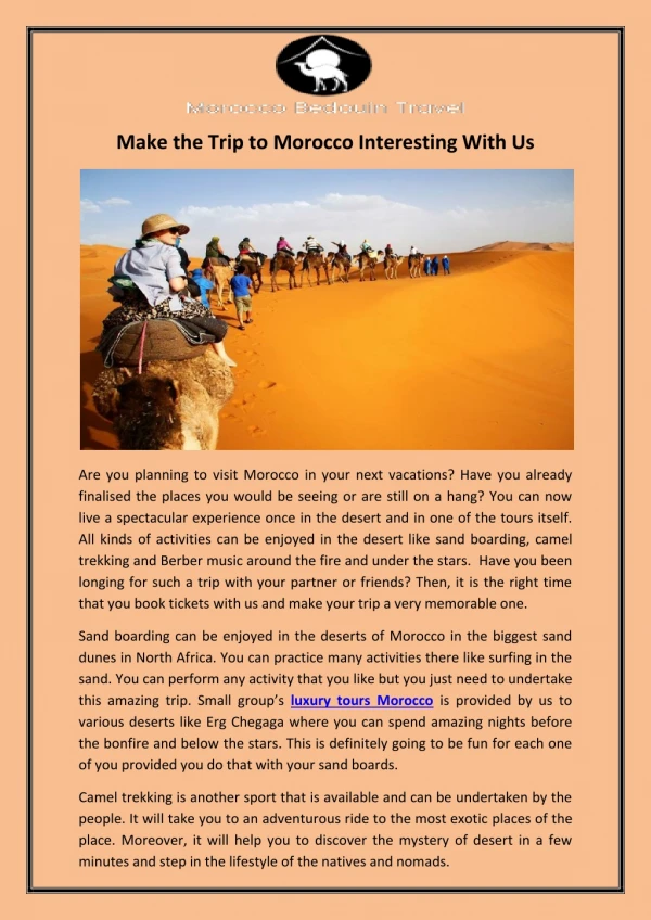 Make the Trip to Morocco Interesting With Us