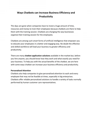 Ways Chatbots can Increase Business Efficiency and Productivity - slide 1