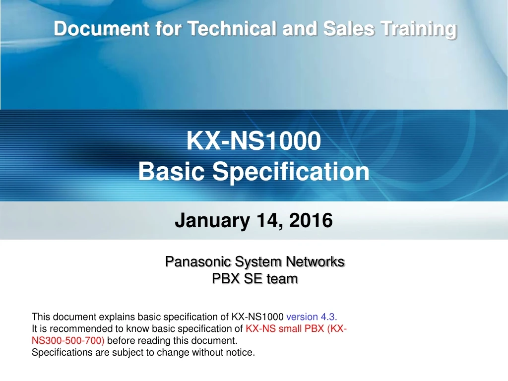 document for technical and sales training