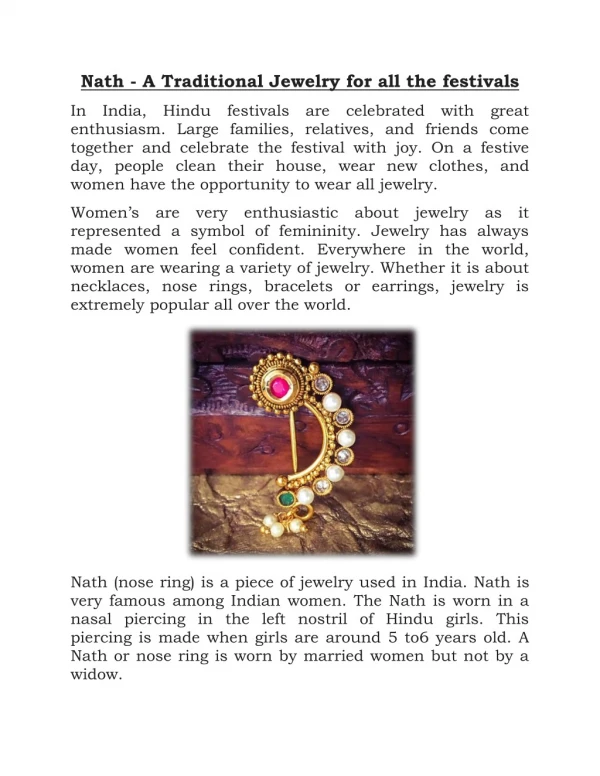 Nath - A Traditional Jewelry for all the festivals