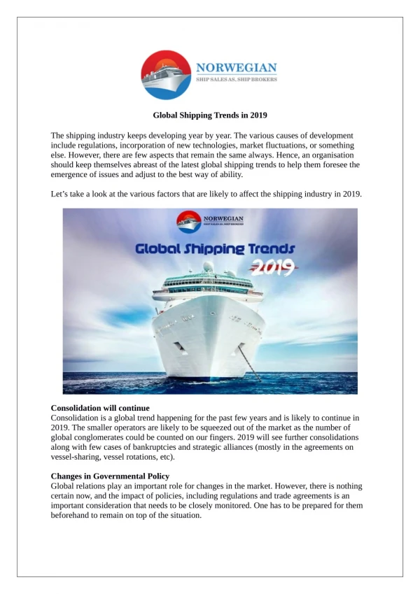 Global Shipping Trends in 2019