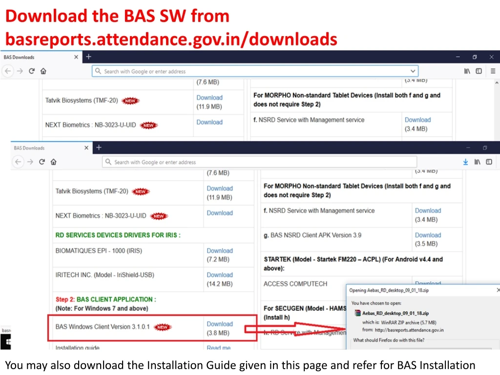 download the bas sw from basreports attendance gov in downloads