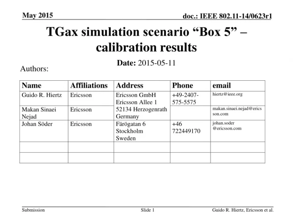 TGax simulation scenario “Box 5” – calibration results