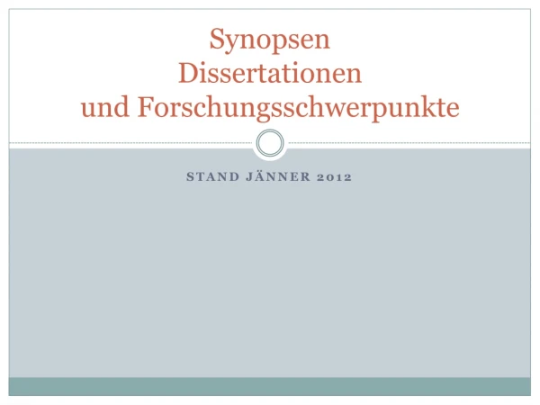 Synopsen Dissertationen und Forschungsschwerpunkte