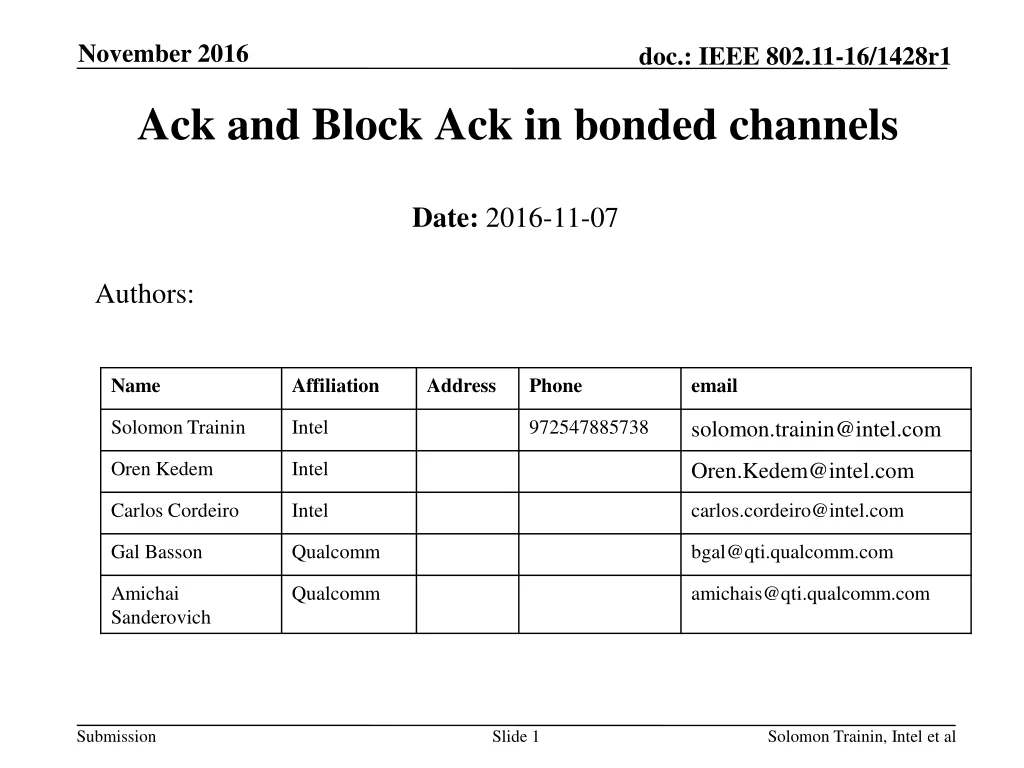 ack and block ack in bonded channels