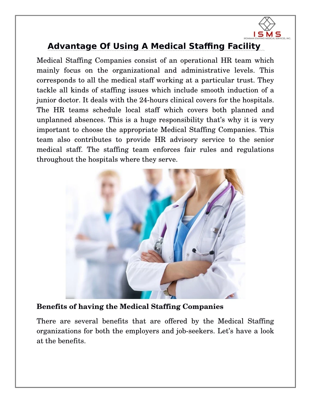 advantage of using a medical staffing facility