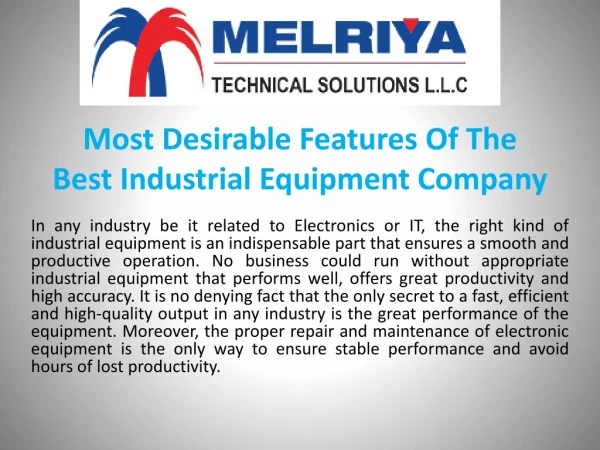 Most Desirable Features Of The Best Industrial Equipment Company