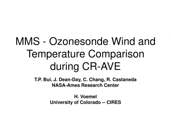 MMS - Ozonesonde Wind and Temperature Comparison during CR-AVE