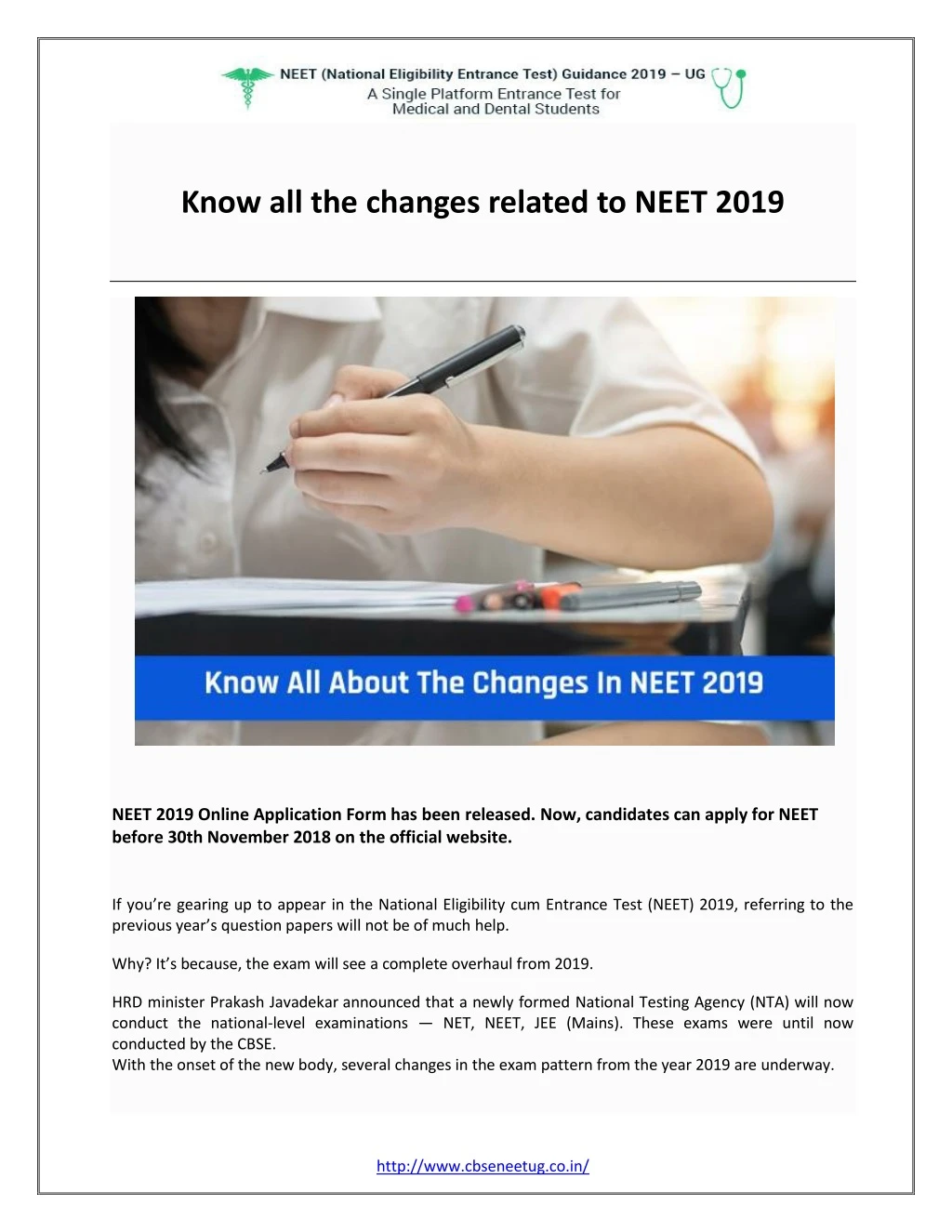know all the changes related to neet 2019