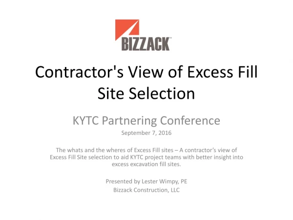 Contractor's View of Excess Fill Site Selection