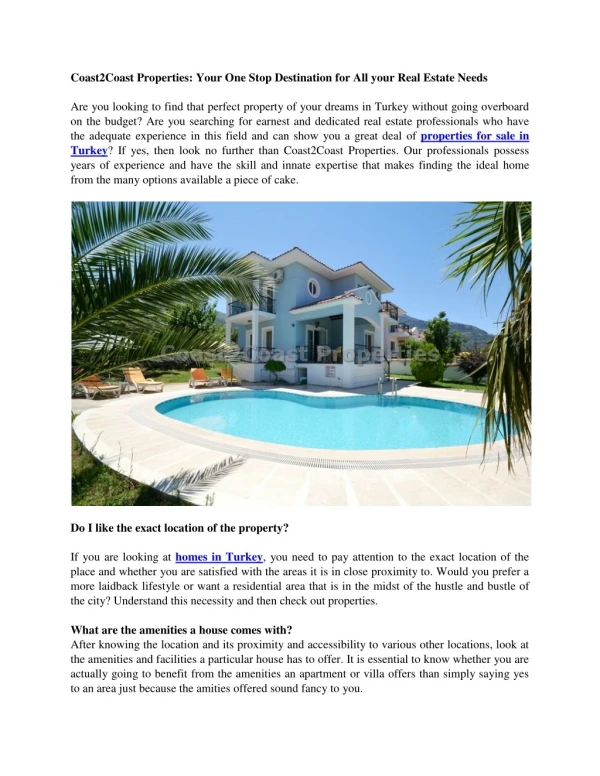 Coast2Coast Properties: Your One Stop Destination for All your Real Estate Needs