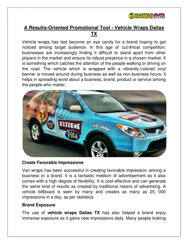 A Results-Oriented Promotional Tool - Vehicle Wraps Dallas TX
