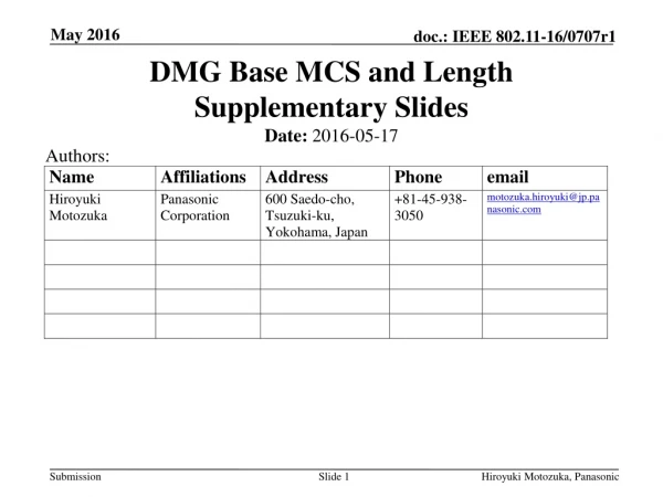 DMG Base MCS and Length Supplementary Slides