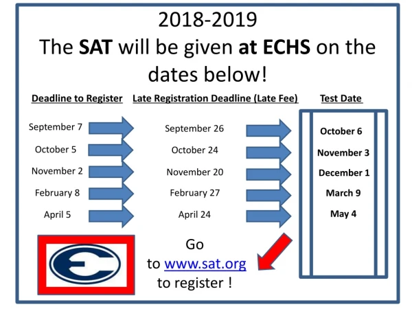 2018-2019 The SAT will be given at ECHS on the dates below!
