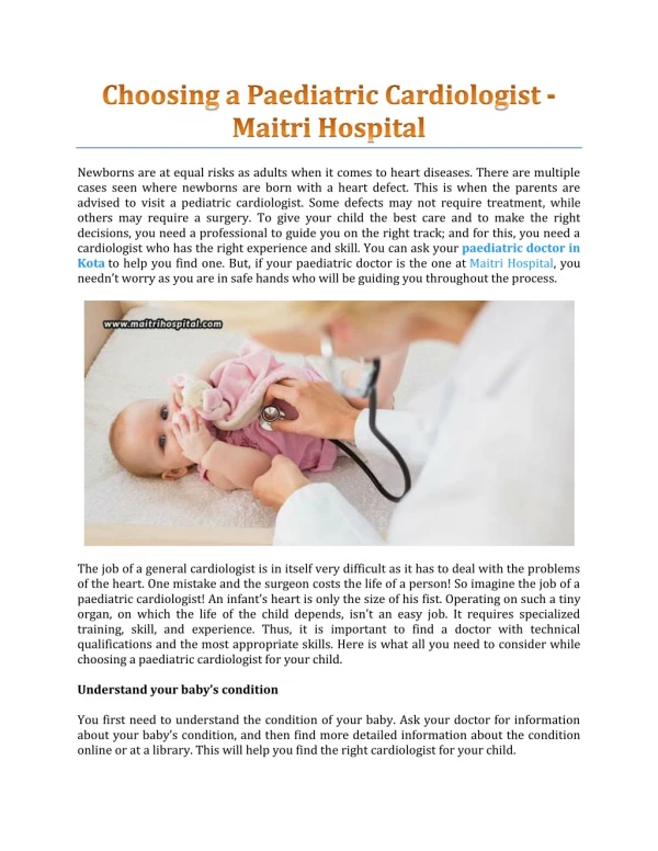 Choosing A Paediatric Cardiologist - Maitri Hospital