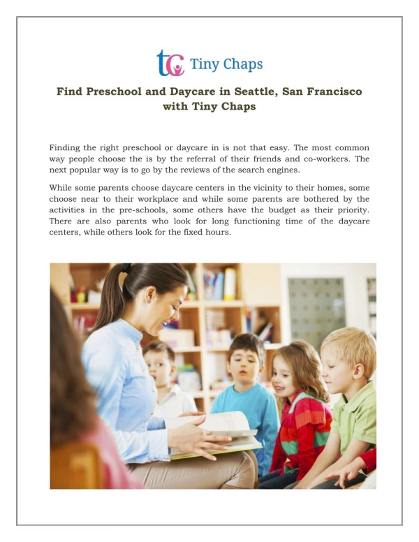 Find Preschool and Daycare in Seattle, San Francisco with Tiny Chaps