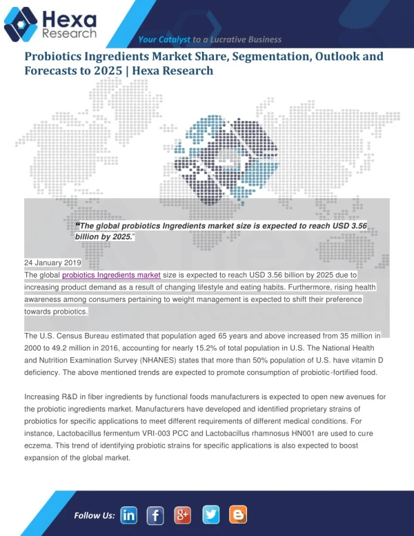 Probiotics Ingredients Market is Expected to Witness Significant Growth During 2016 to 2022