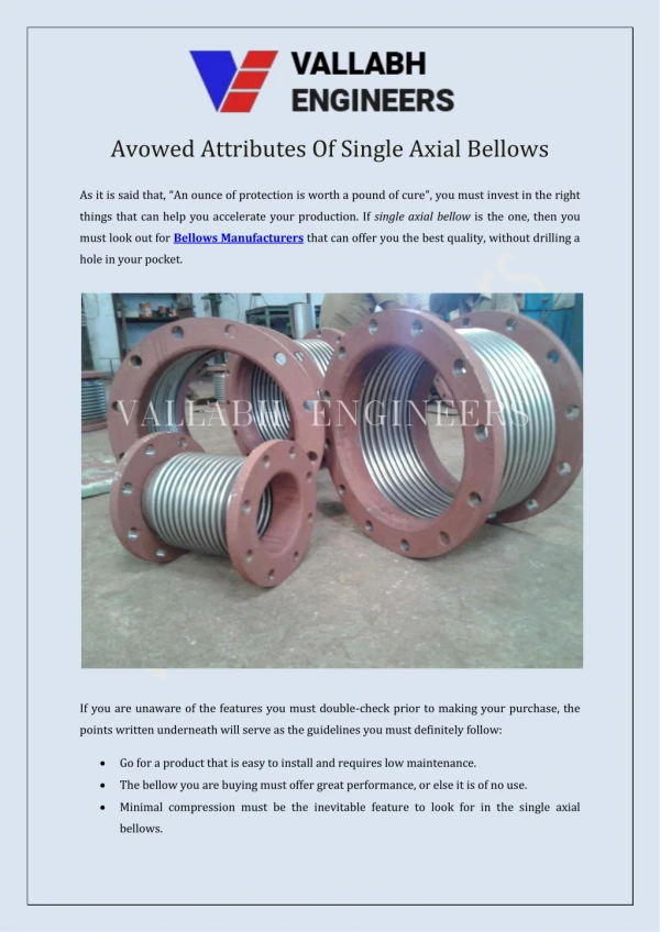 Avowed Attributes Of Single Axial Bellows