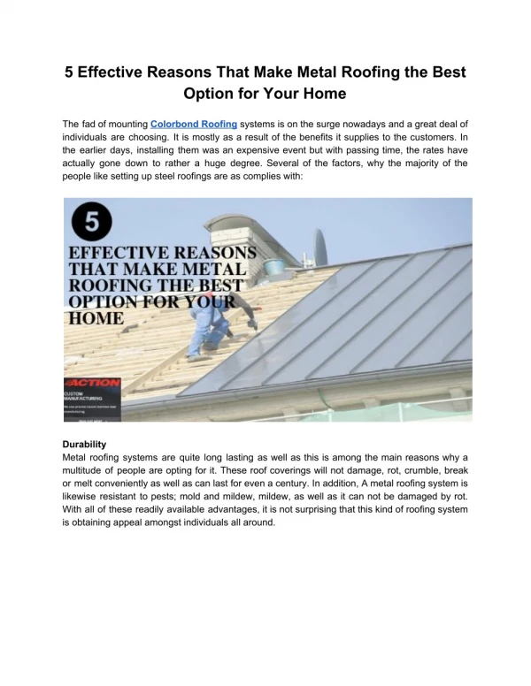 5 Effective Reasons That Make Metal Roofing the Best Option for Your Home