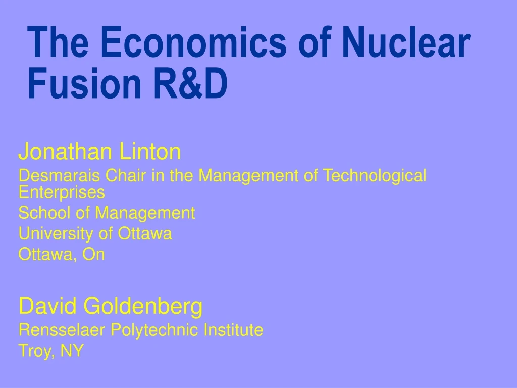 the economics of nuclear fusion r d