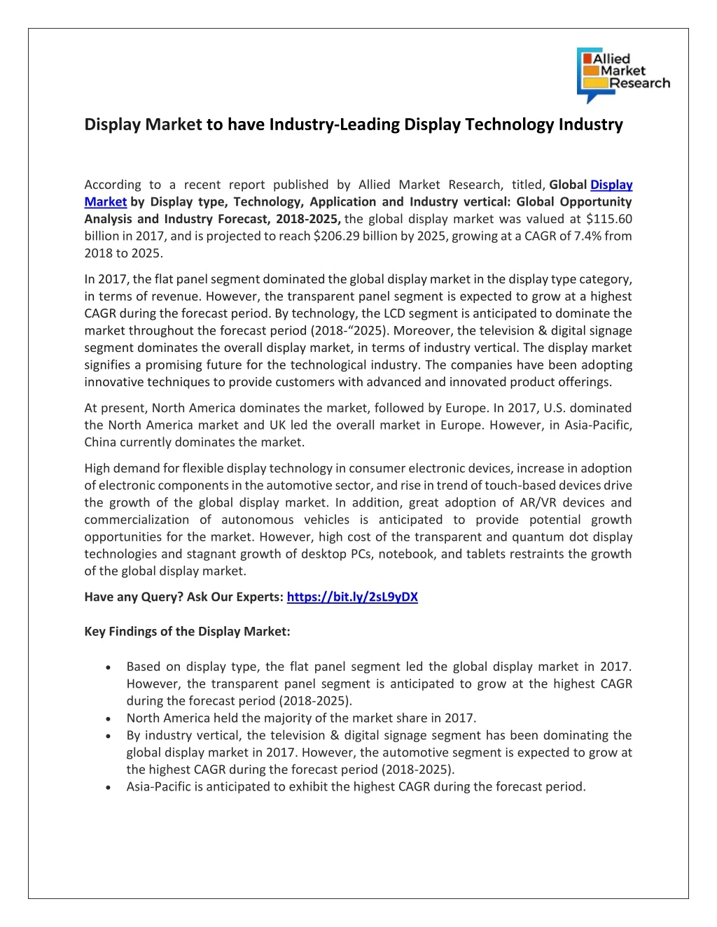 display market to have industry leading display