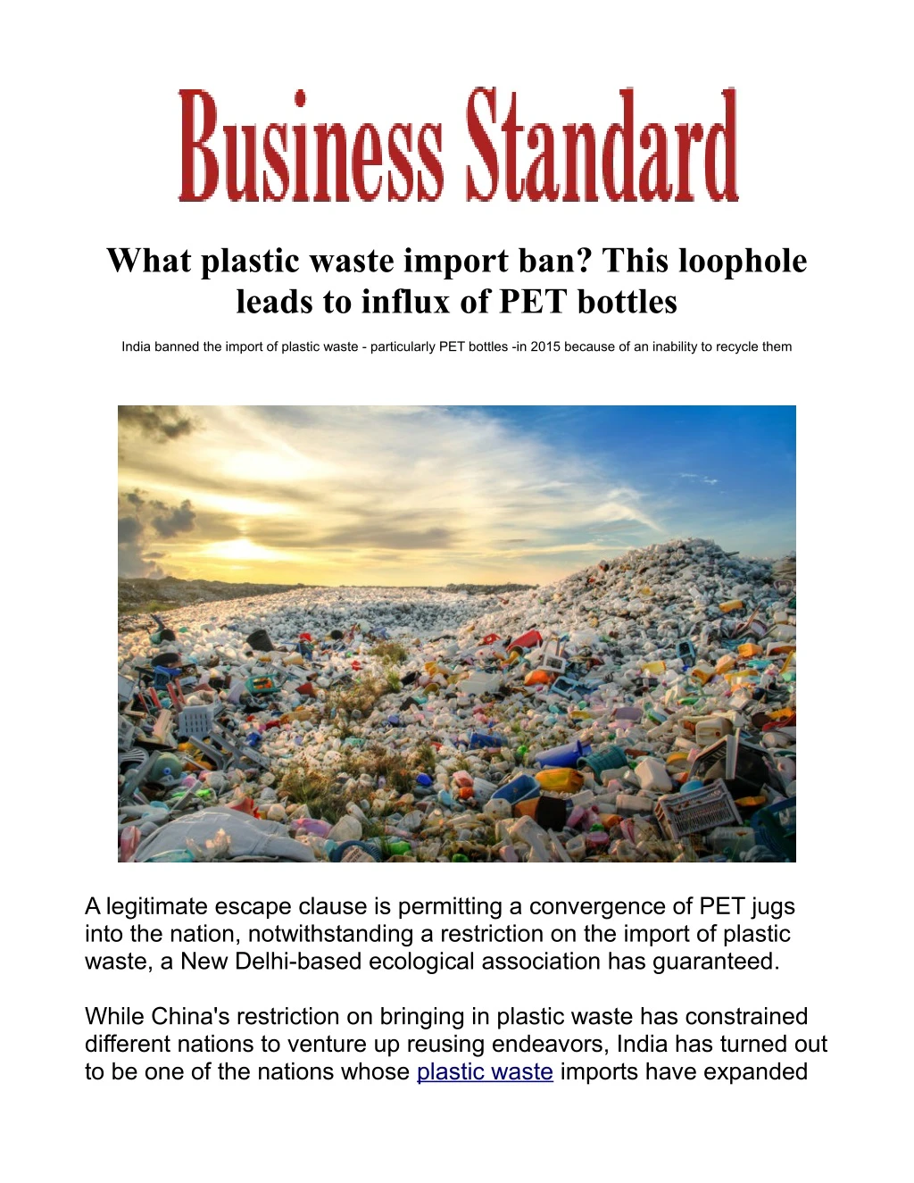 what plastic waste import ban this loophole leads