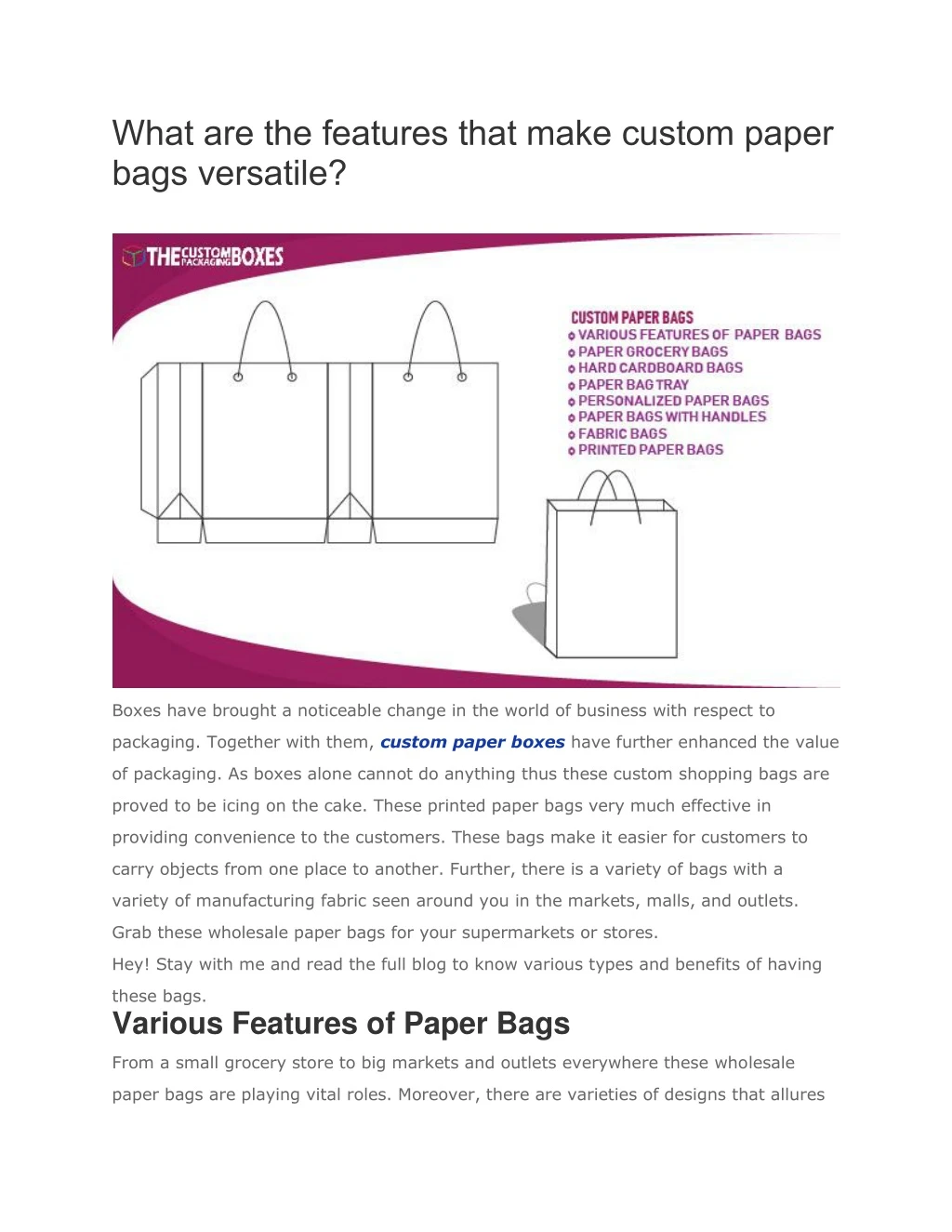 what are the features that make custom paper bags
