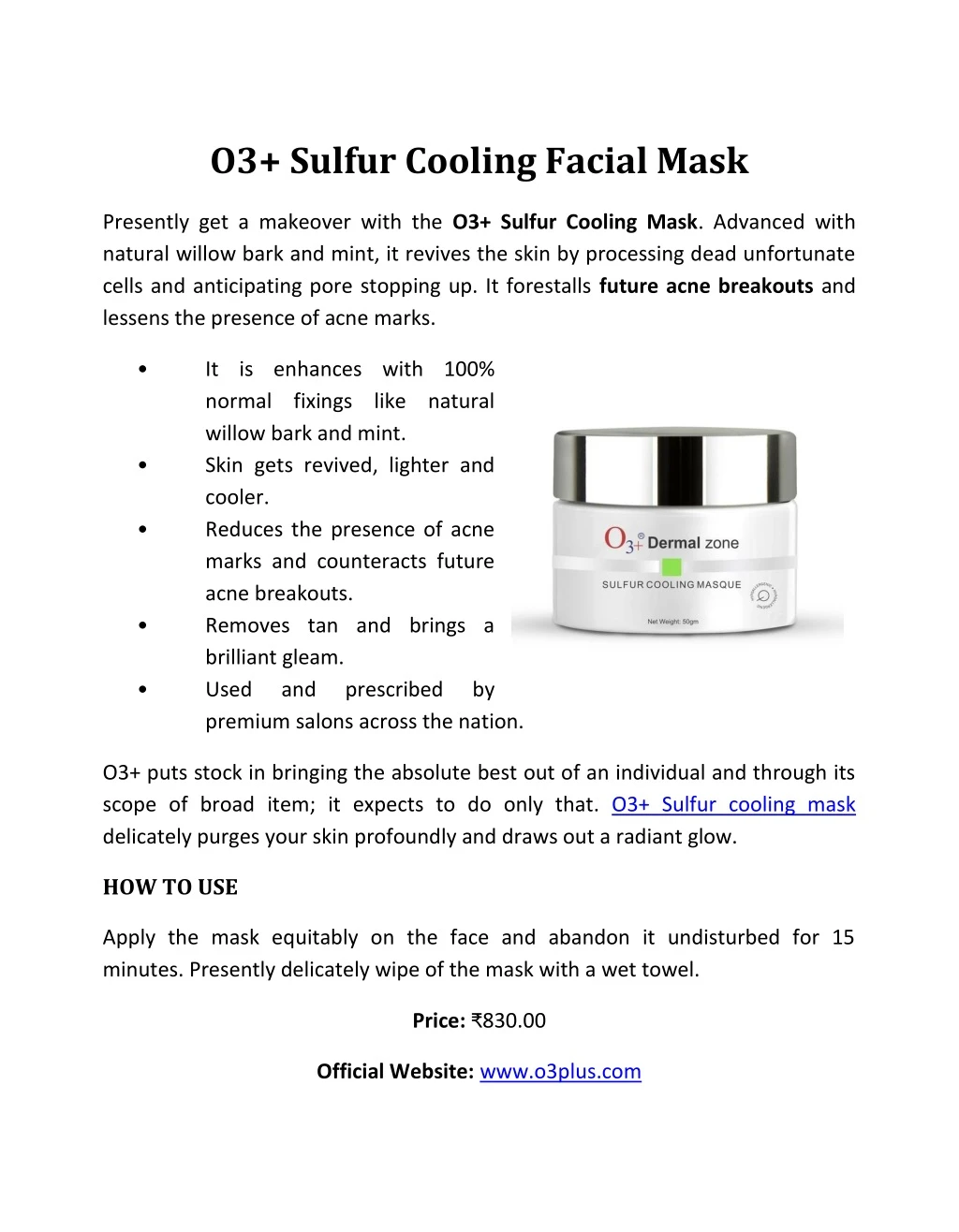 o3 sulfur cooling facial mask