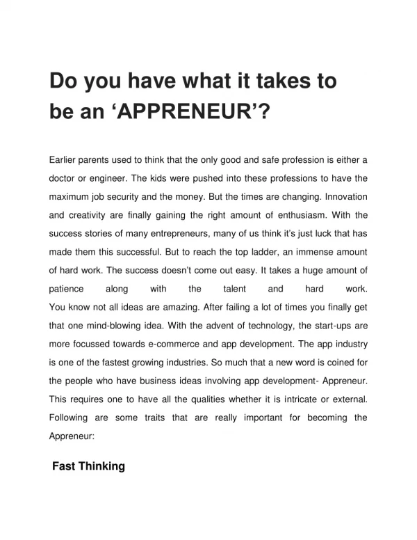 do you have what it takes to be an appreneur