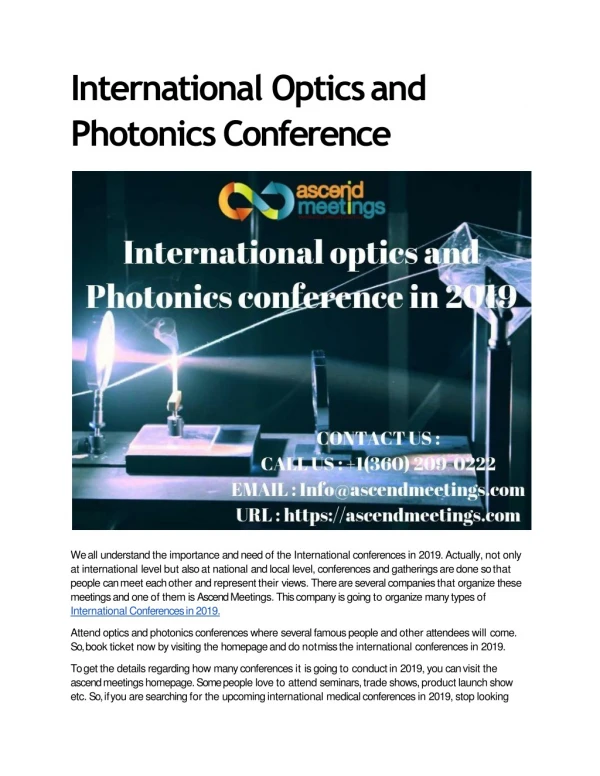 International Optics and Photonics Conference in 2019