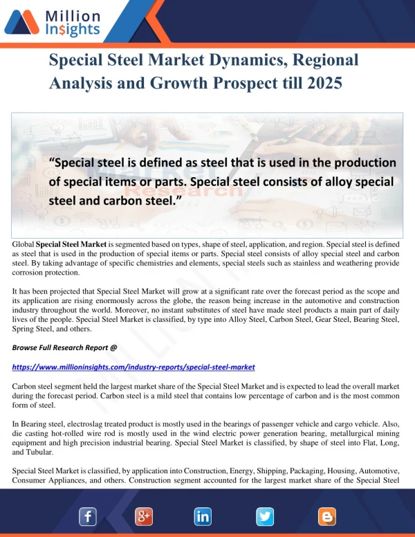 Special Steel Market Dynamics, Regional Analysis and Growth Prospect till 2025
