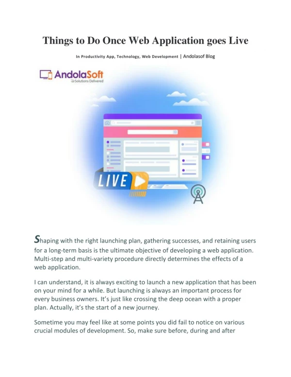 Things to Do Once Web Application goes Live - Andolasoft