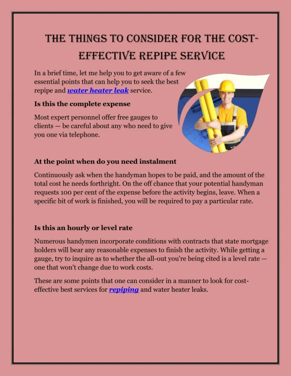 The Things To Consider For The Cost-Effective Repipe Service