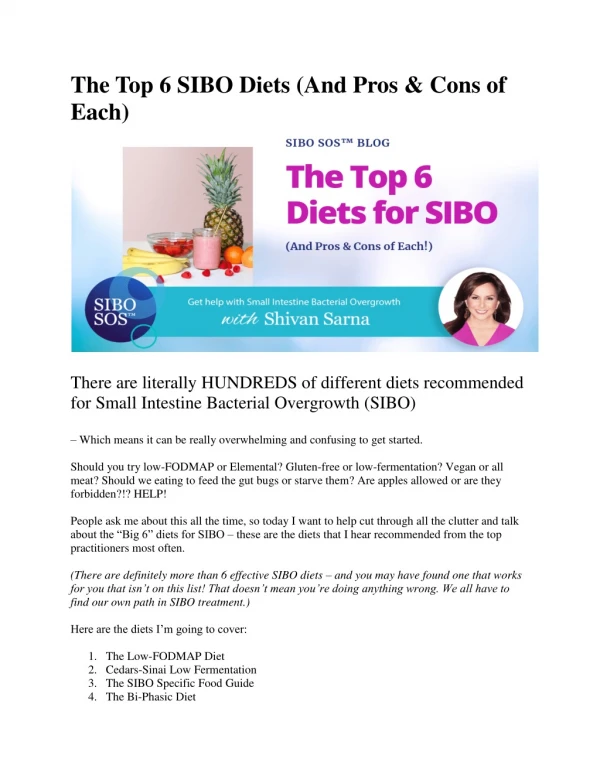 The Top 6 SIBO Diets and Pros & Cons of Each