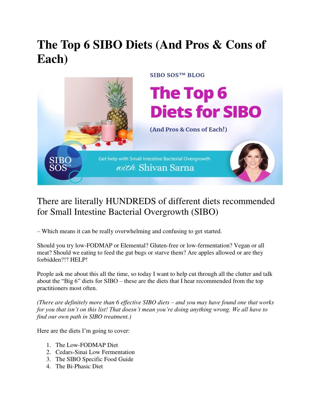 the top 6 sibo diets and pros cons of each