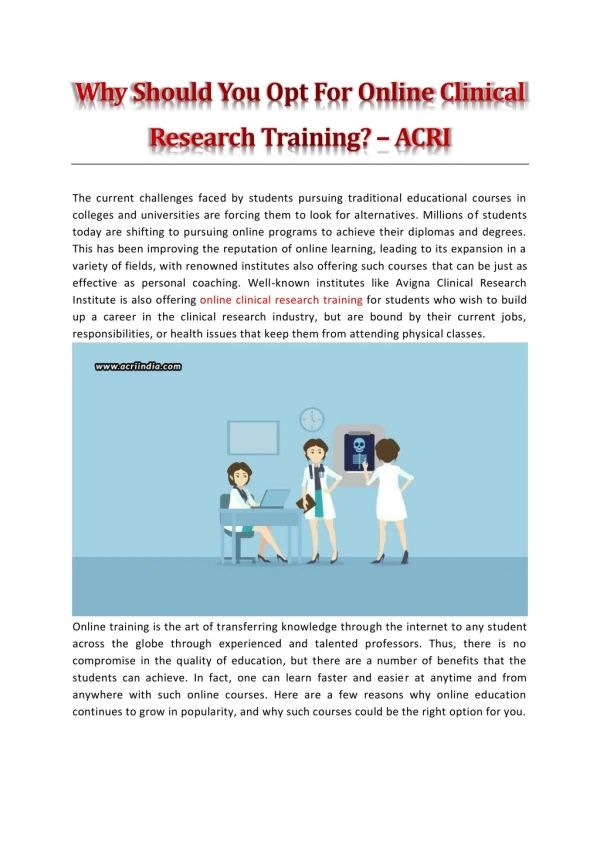 Why Should You Opt For Online Clinical Research Training? - ACRI