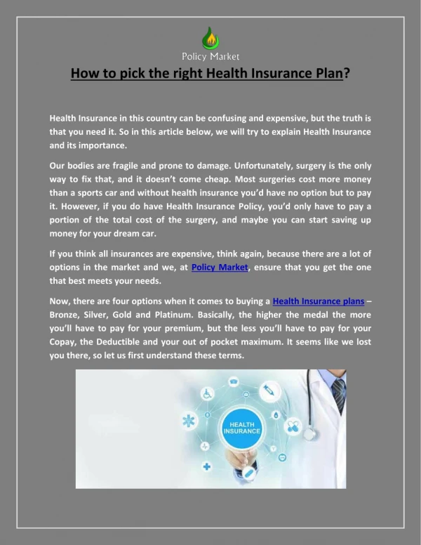 How to pick the right Health Insurance Plan?