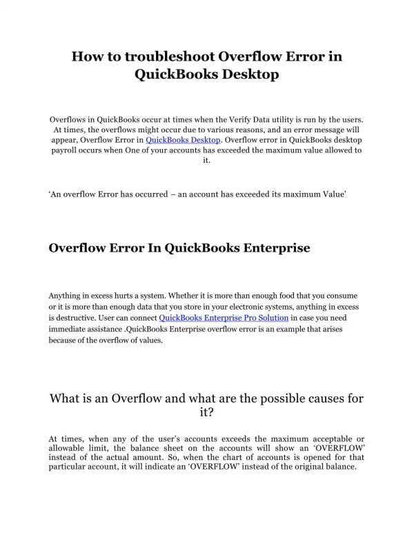 How to troubleshoot Overflow Error in QuickBooks Desktop